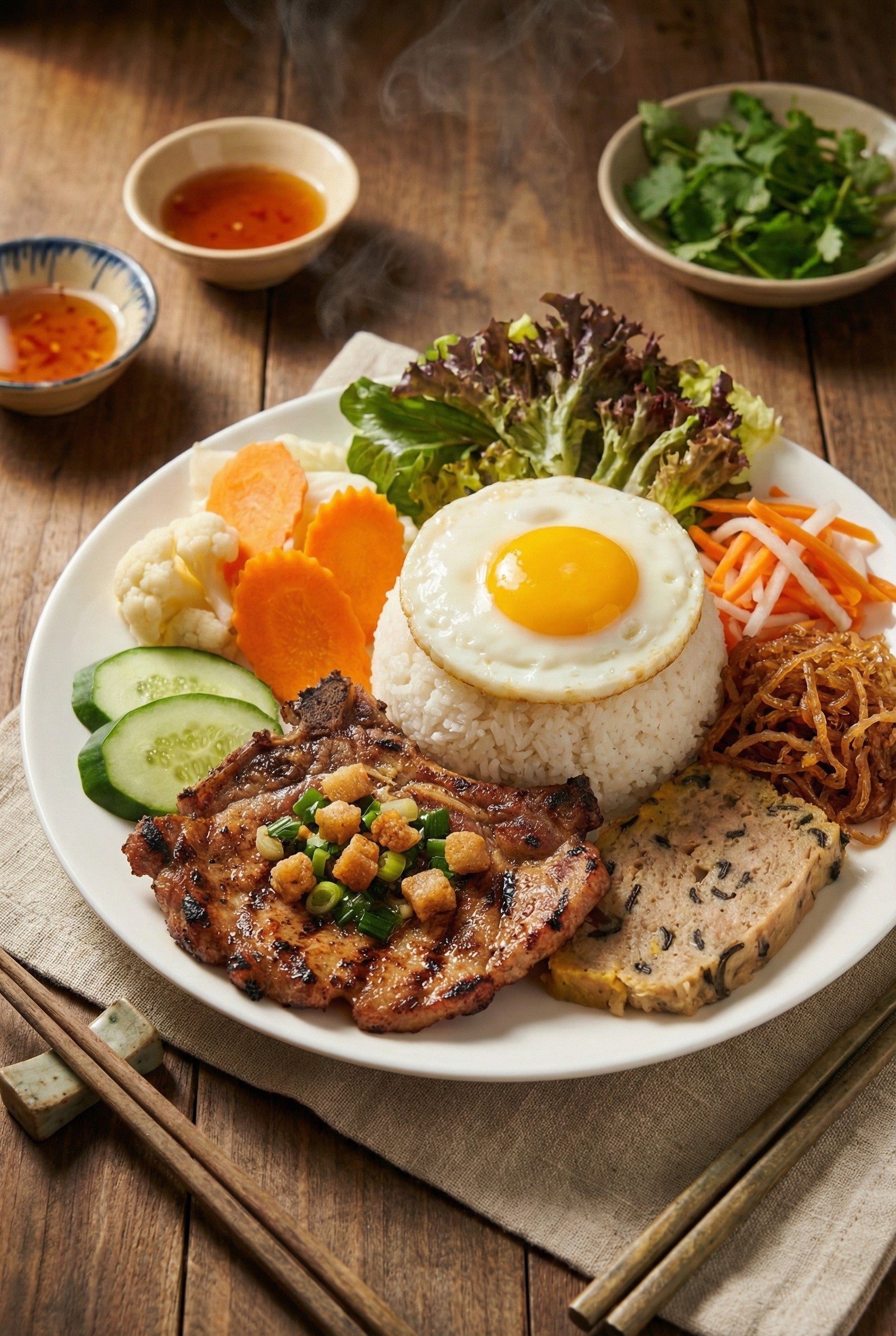01. Broken Rice with Pork Chop Shredded Pork, Egg Meatloaf and Fried ...